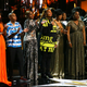 (L-R) Ledisi, Naomi Campbell, Lena Waithe, Mary J. Blige, Queen Latifah, Beverly Bond, Tarana Burke and Jazmine Sullivan onstage during the Black Girls Rock! 2018 Show at NJPAC on August 26, 2018 in Newark, New Jersey.